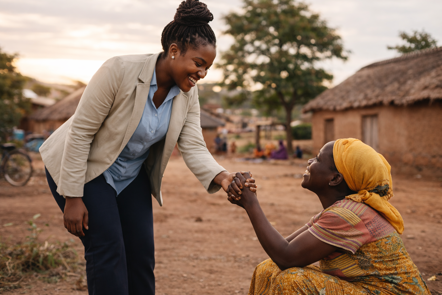 Woman helping another woman stand